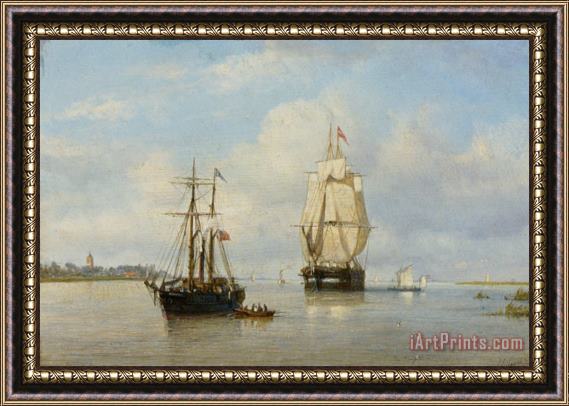 Petrus Paulus Shiedges Shipping on a River Framed Painting