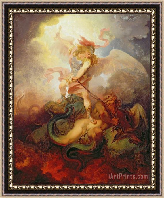 Philip James de Loutherbourg The Angel Binding Satan Framed Painting
