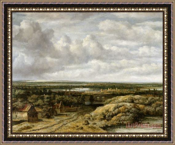 Philips Koninck Distant View with Cottages Along a Road Framed Painting