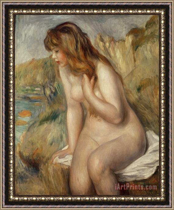 Pierre Auguste Renoir  Bather seated on a rock Framed Painting