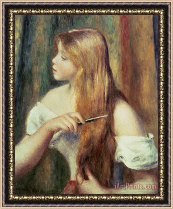 Pierre Auguste Renoir Blonde girl combing her hair Framed Painting