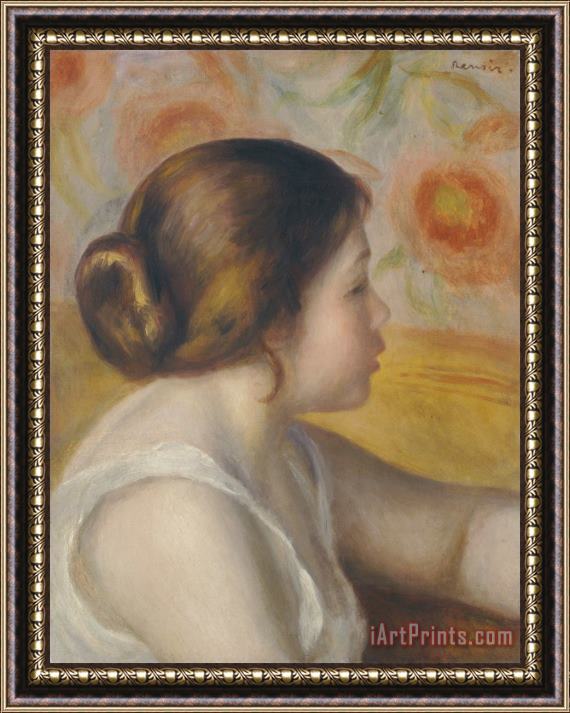Pierre Auguste Renoir Head of a Young Girl (tete D'une Jeune Fille) Framed Painting