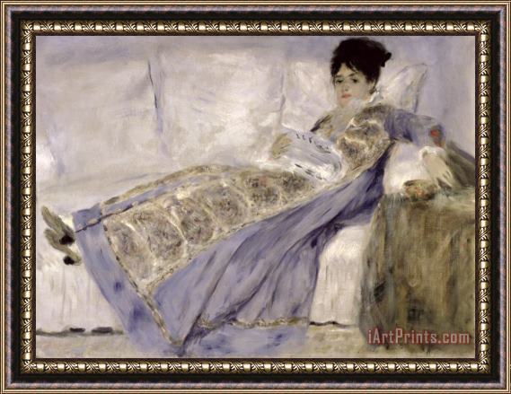 Pierre Auguste Renoir Madame Monet on a Sofa Framed Painting