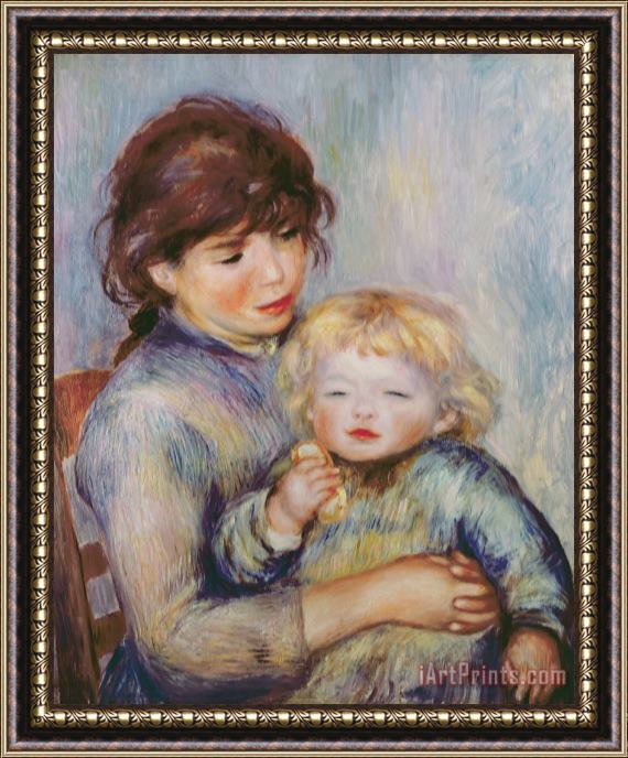 Pierre Auguste Renoir Maternity or Child with a biscuit Framed Print