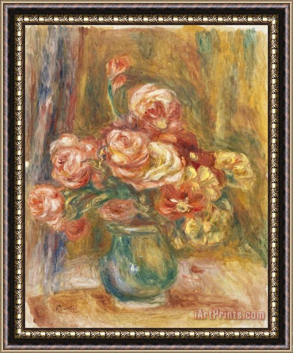 Pierre Auguste Renoir Vase of Roses Framed Painting