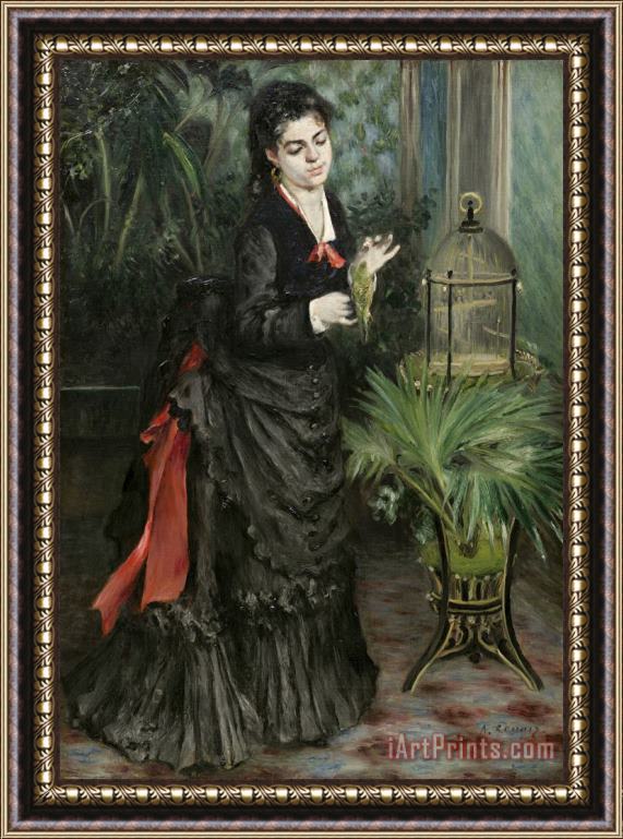 Pierre Auguste Renoir Woman with Parrot (la Femme a La Perruche) Framed Painting