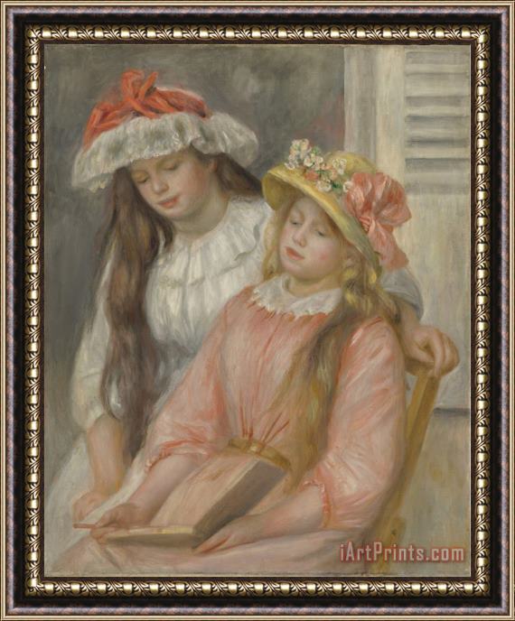 Pierre Auguste Renoir Young Girls Looking at an Album Framed Painting