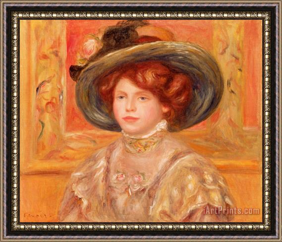 Pierre Auguste Renoir Young Woman in a Blue Hat Framed Print