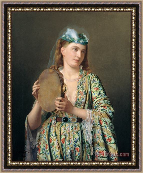 Pierre Desire Guillemet Portrait of a Lady of The Court Playing The Tambourine Framed Painting