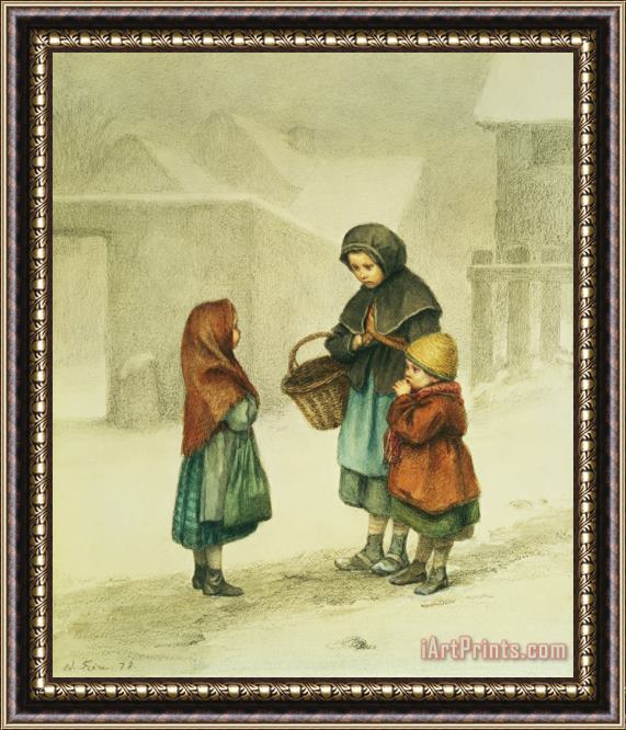 Pierre Edouard Frere Conversation In The Snow Framed Print