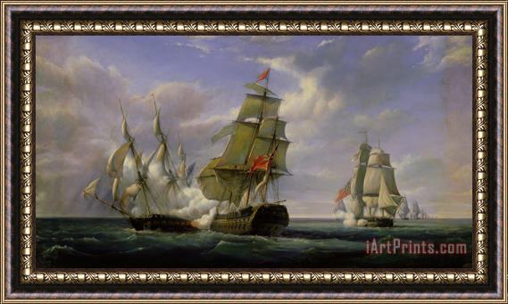 Pierre Julien Gilbert Combat between the French Frigate La Canonniere and the English Vessel The Tremendous Framed Print
