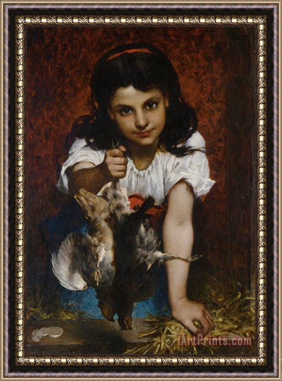 Pierre-louis-joseph De Coninck A Girl with Birds Framed Painting