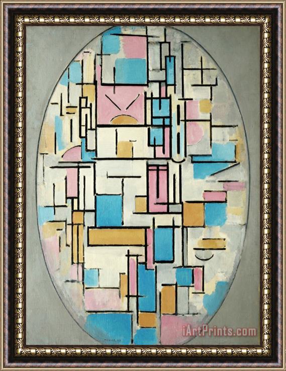 Piet Mondrian Composition in Oval with Color Planes 1 Framed Print