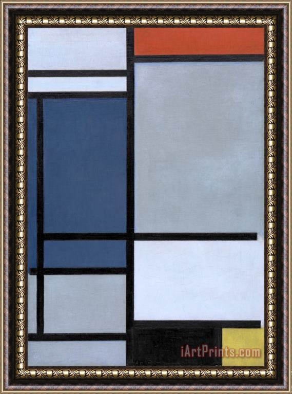 Piet Mondrian Composition with Red, Blue, Black, Yellow, And Gray Framed Painting