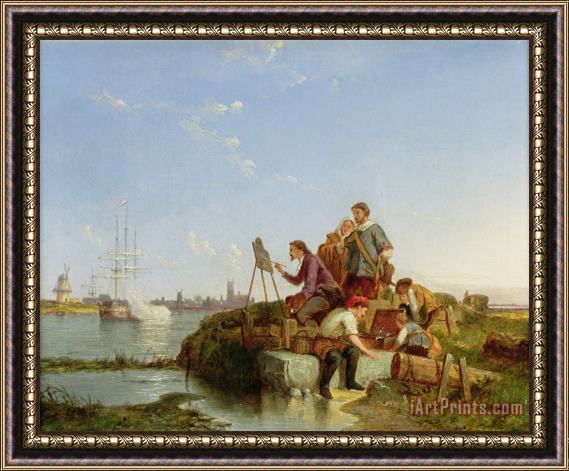 Pieter Christiaan Cornelis Dommelshuizen Artist at his Easel and Shipping Beyond Framed Print