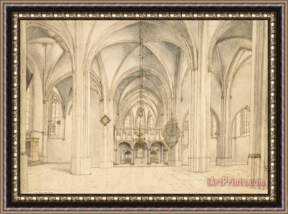 Pieter Jansz Saenredam Schip En Koor Van De Sint Cunerakerk Te Rhenen, Van West Naar Oost Framed Painting
