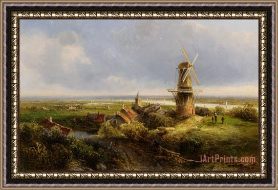 Pieter Lodewijk Francisco Kluyver A Windmill in an Extensive Landscape Framed Painting