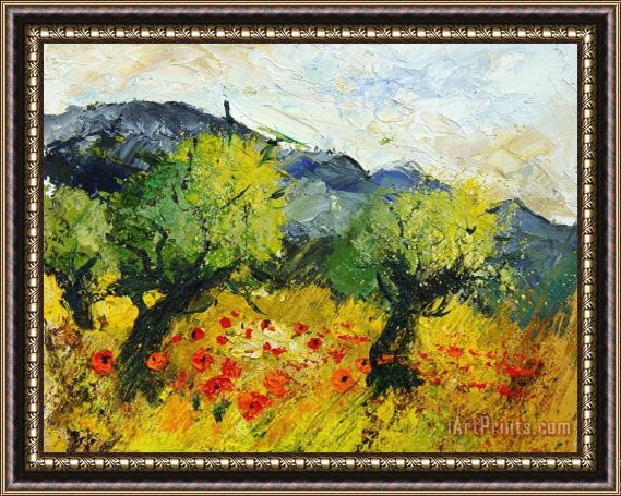 Pol Ledent Olive trees and poppies Framed Painting