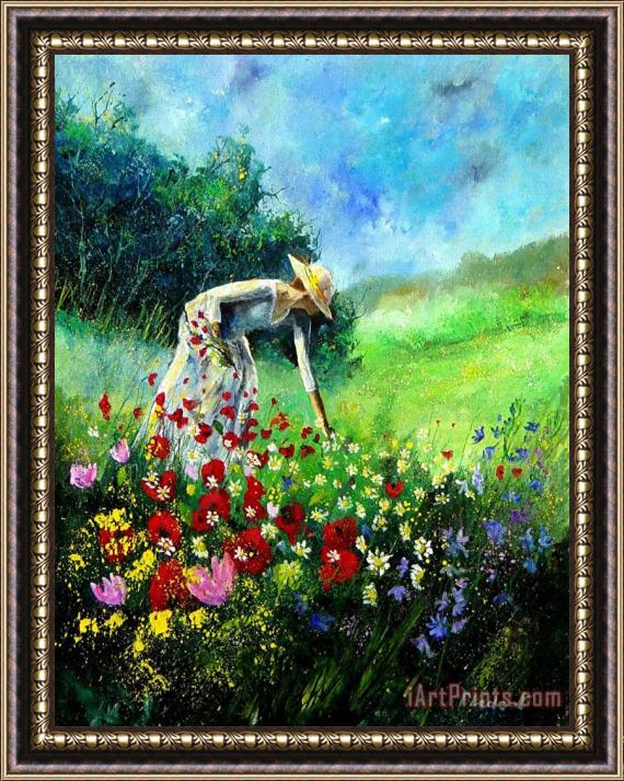 Pol Ledent Picking flower Framed Painting