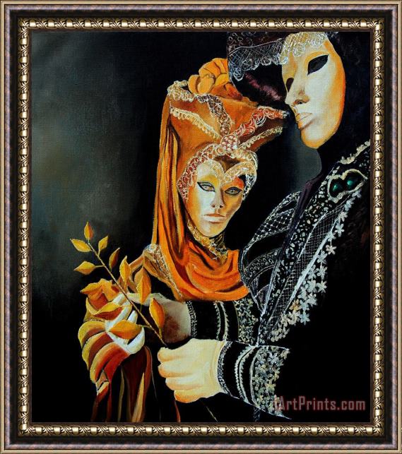 Pol Ledent Two masks in Venice Framed Print