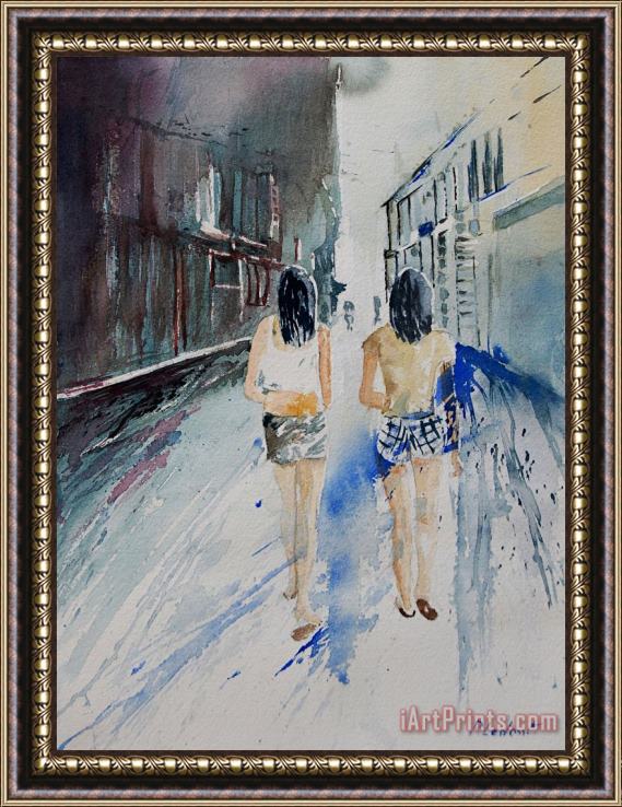 Pol Ledent Walking in the street Framed Painting