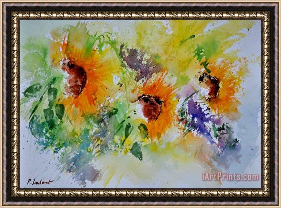 Pol Ledent Watercolor Sunflowers Framed Print