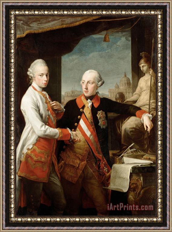 Pompeo Batoni Emperor Joseph II (1741 1790) with Grand Duke Pietro Leopoldo of Tuscany Framed Painting