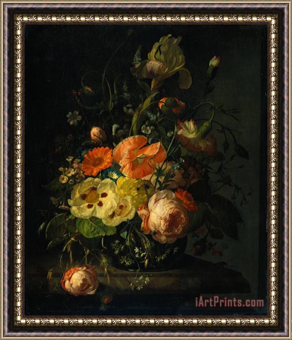 Rachel Ruysch Still Life with Flowers on a Marble Tabletop Framed Print