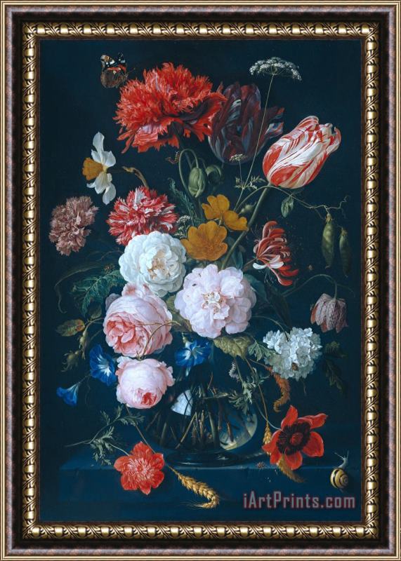 Rachel Ruysch Still Life with Flowers on a Marble Tabletop Framed Painting