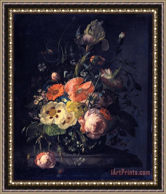Rachel Ruysch Still Life with Flowers on a Marble Tabletop Framed Painting