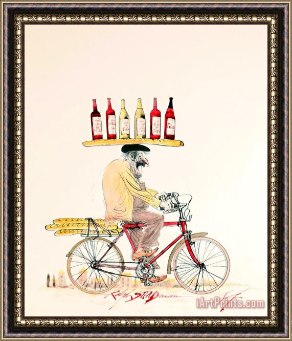 Ralph Steadman Frenchman on Bike Framed Painting
