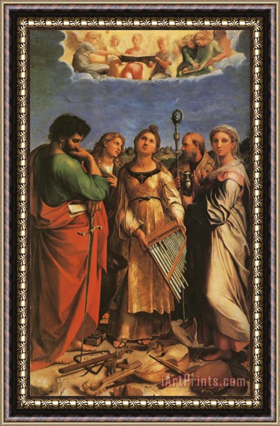 Raphael St Cecilia with Sts Paul, John Evangelists, Augustine And Mary Magdalene Framed Painting