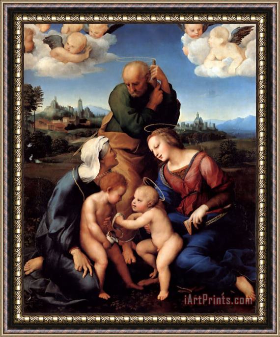 Raphael The Holy Family with Saints Elizabeth And John Framed Painting