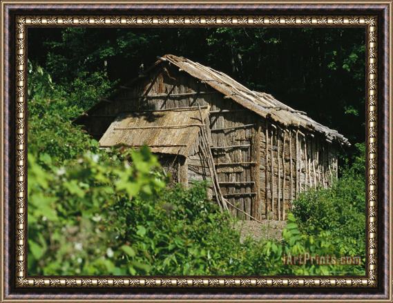Raymond Gehman A Bark Hut Built As Part of a Recreated Iroquois Fishing Camp Framed Painting