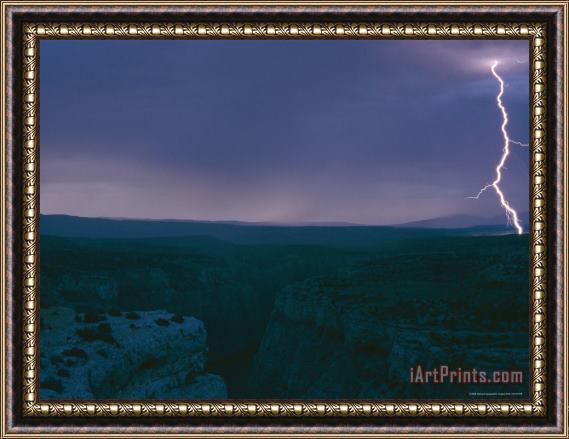 Raymond Gehman A View of a Lightning Strike Over Bighorn Canyon National Recreation Area Framed Painting