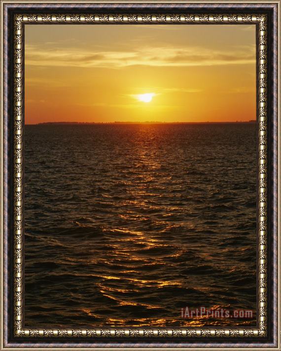 Raymond Gehman A View of Tampa Bay Taken at Sunset From The Sunshine Skyway Bridge Framed Painting