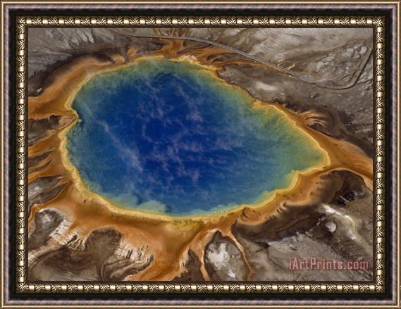 Raymond Gehman Algae Tinted Shallows Ring Yellowstone's Steaming Grand Prismatic Spring Framed Painting