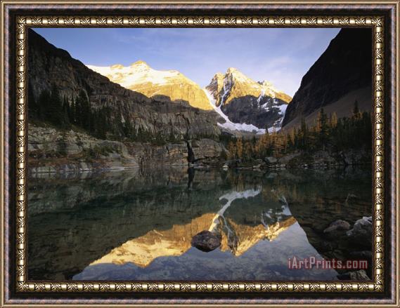 Raymond Gehman Alpenglow Illuminates Glacier And Ringrose Peaks Framed Painting