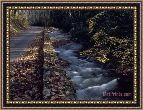 Raymond Gehman Autumn View of a Park Road Running Along Island Lick Creek Framed Painting