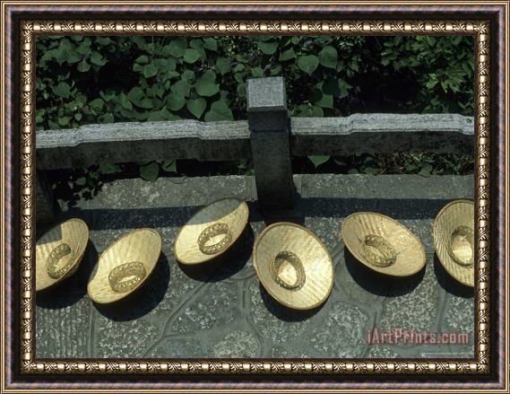 Raymond Gehman Bamboo Hats for Sale on Folded Brocade Hill Guilin Guangxi China Framed Print