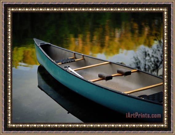Raymond Gehman Canoe And Reflections on a Still Lake Framed Painting