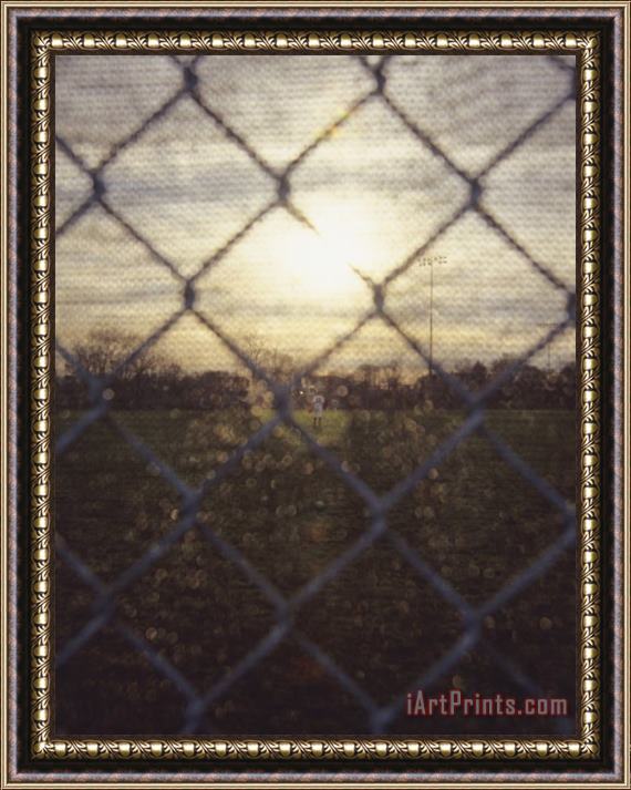 Raymond Gehman Centerfielder Plays Baseball at Twilight Framed Painting