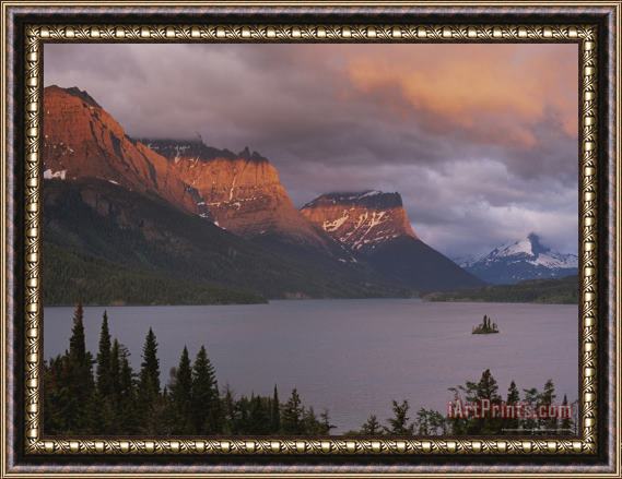 Raymond Gehman Dawn Strikes The Mountains Rising Above St Mary Lake Framed Painting