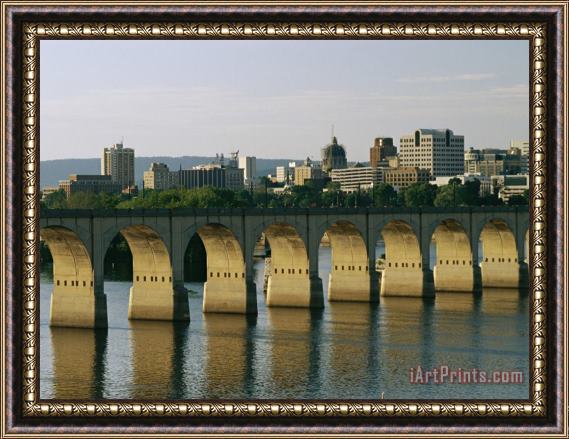Raymond Gehman Downtown Harrisburg And Walnut Street Bridge Framed Painting