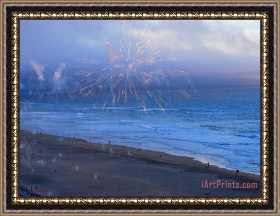 Raymond Gehman Fireworks Over Ocean Beach in San Francisco Framed Painting