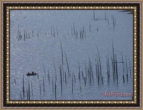 Raymond Gehman Fishermen on a Lake in Grand Teton National Park Framed Painting