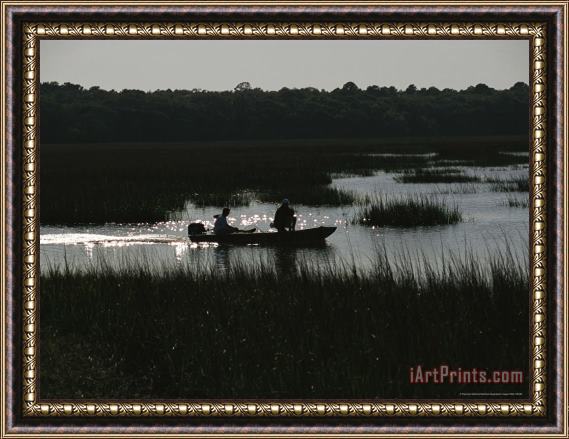 Raymond Gehman Fishermen on Sawpit Creek at Dusk Framed Painting