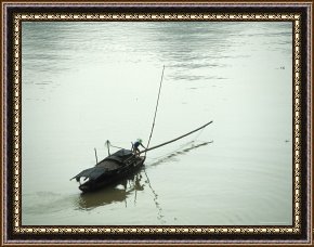 Fishing Boats in a Calm Sea Framed Prints - Fishing Boat on The Mingjiang River Guangxi China by Raymond Gehman