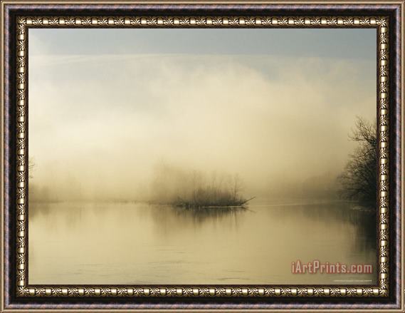 Raymond Gehman Fog Surrounds a Small Island in The James River at Dawn Framed Print