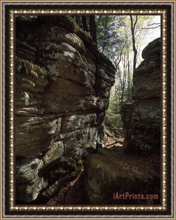 Raymond Gehman Gap Between Large Boulders Creates a Narrow Woodland Path Framed Painting